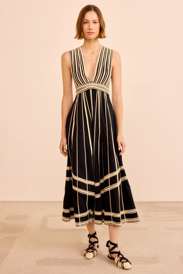 Palermo Deep V Midi Dress in Noir