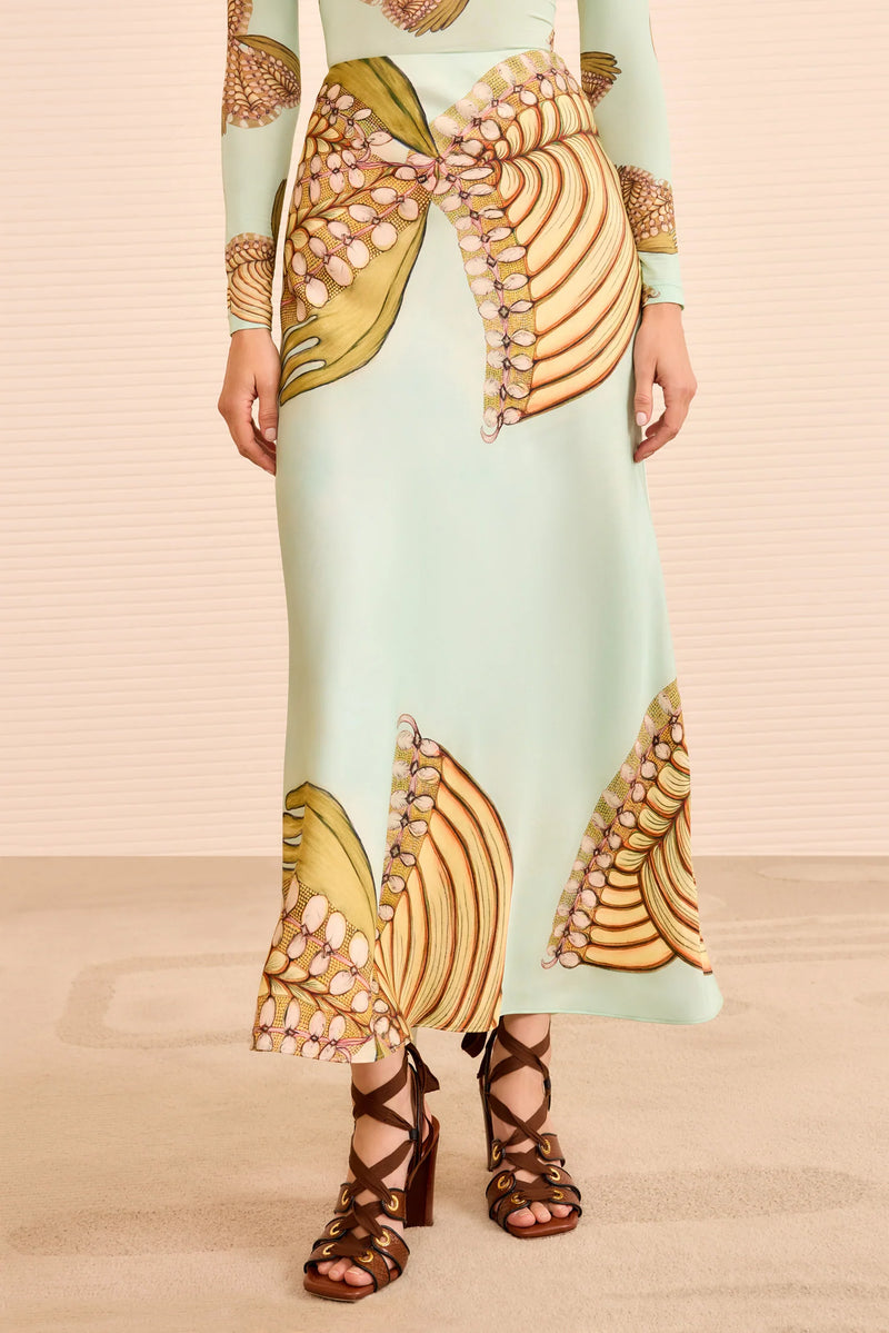 Pera Midi Slip Skirt in Water Blossoms