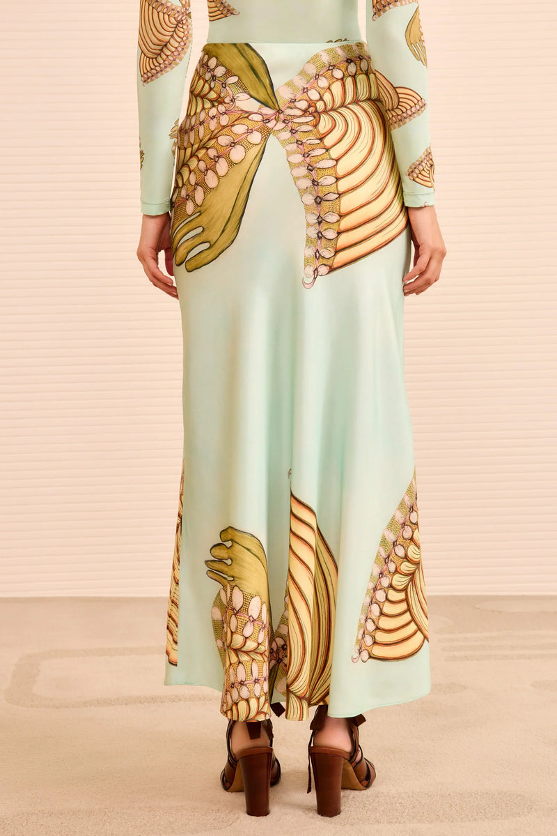 Pera Midi Slip Skirt in Water Blossoms