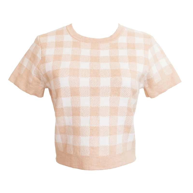 Gingham Knit Top in Blush