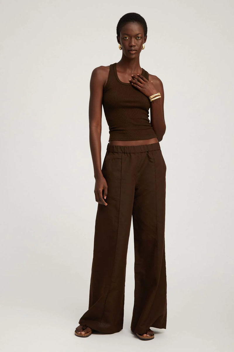 Wide Leg Pintuck Trouser in Americano