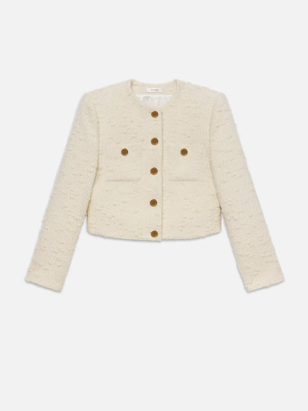 Cropped Button Front Jacket in Ecru