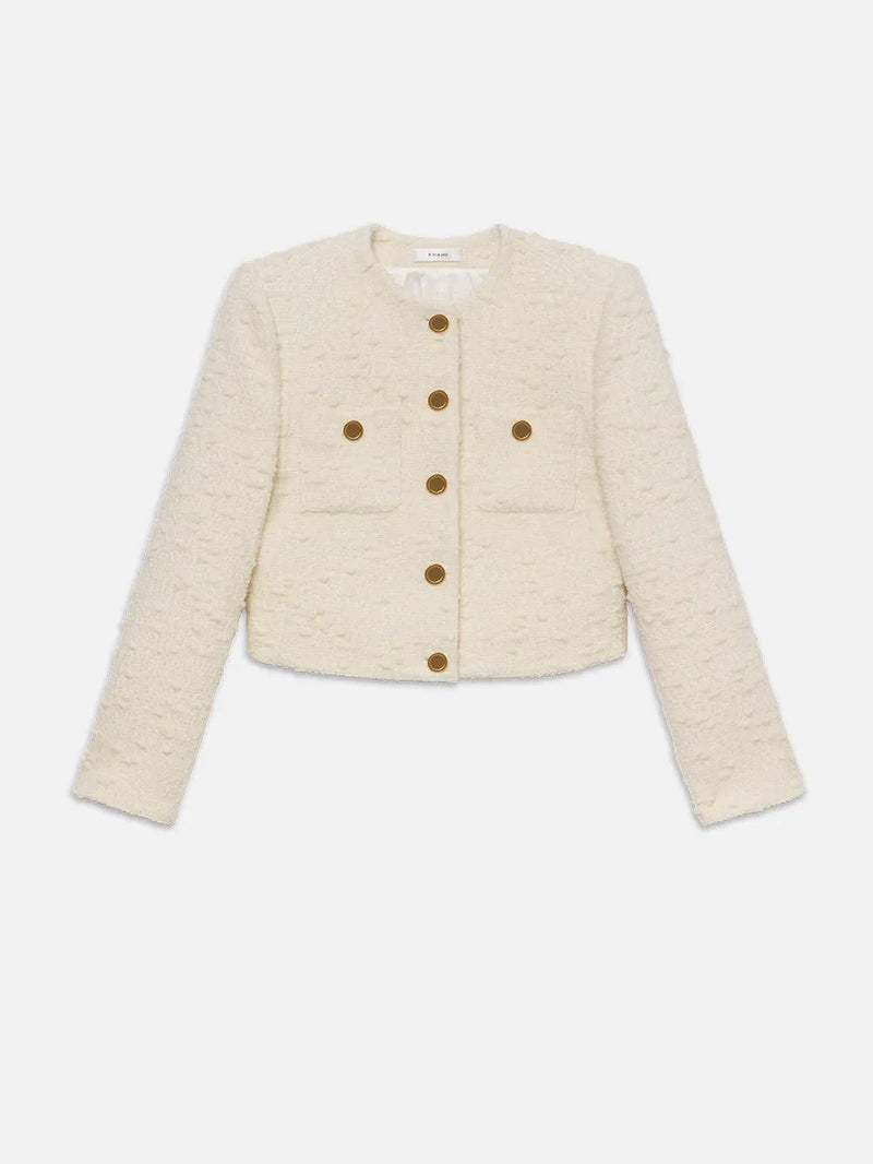 Cropped Button Front Jacket in Ecru