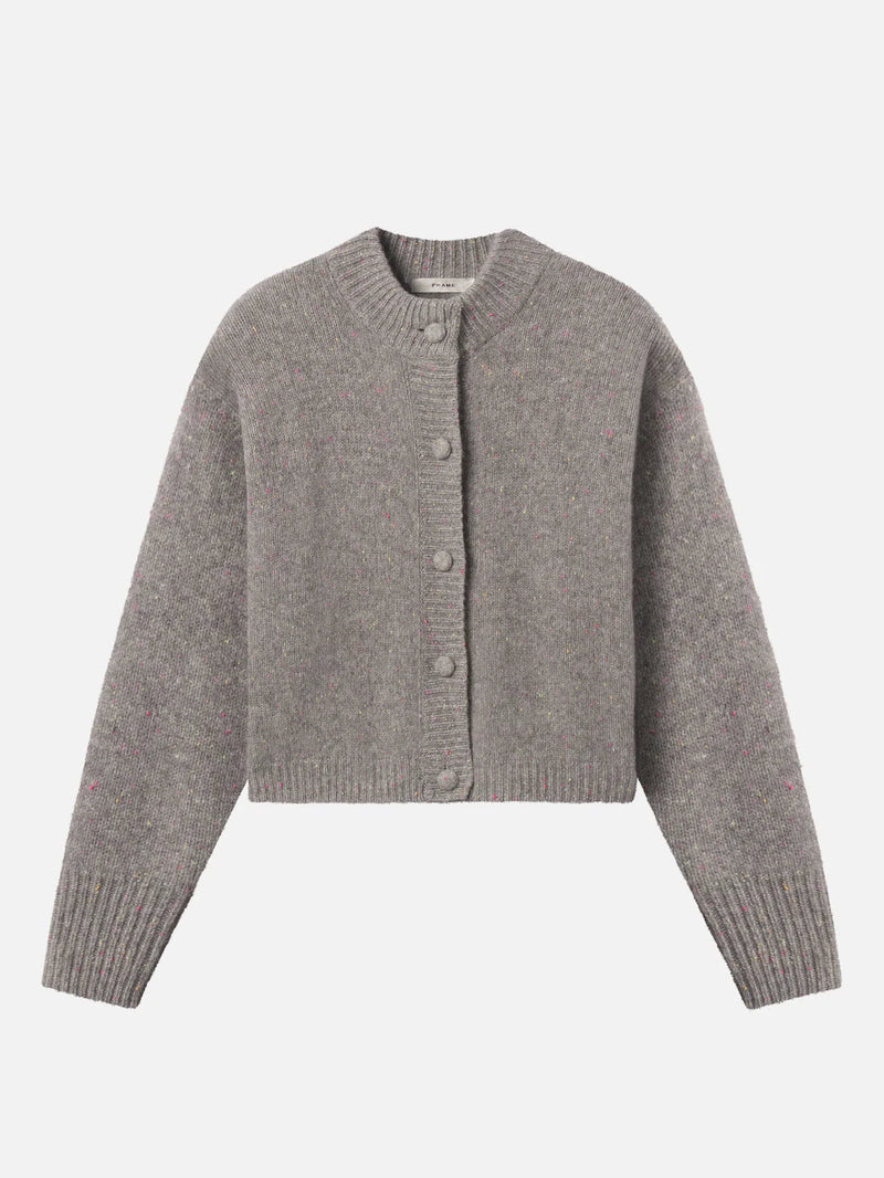 Cashmere Fleck Cardigan in Silver