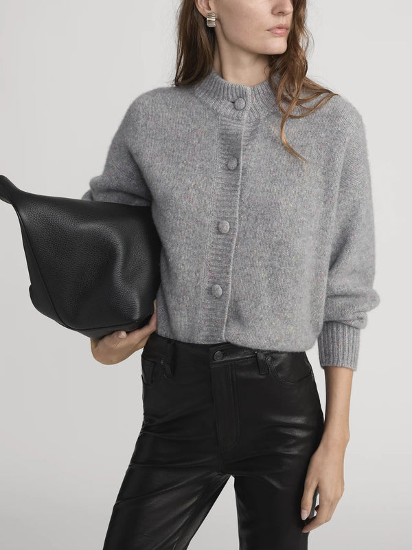 Cashmere Fleck Cardigan in Silver