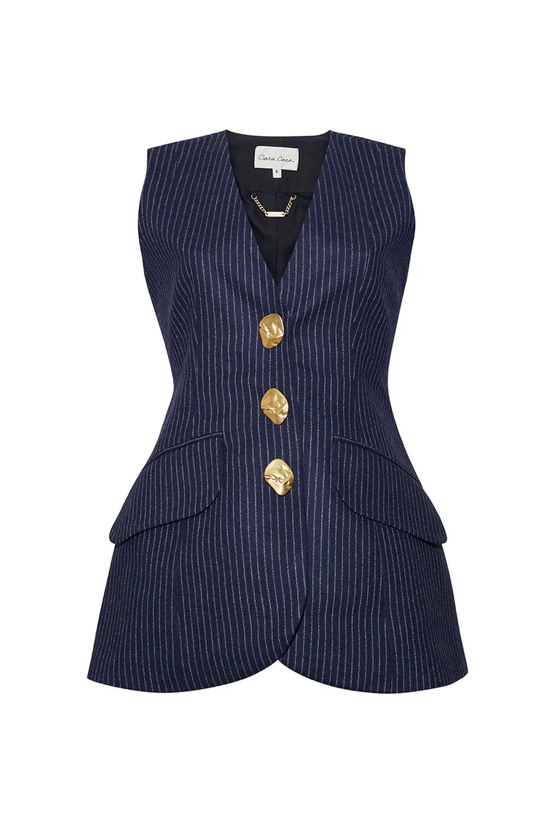 Wes Vest in Navy Chalk Stripe
