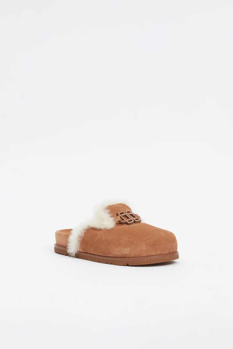 Mila Suede Shearling Slide in Chestnut