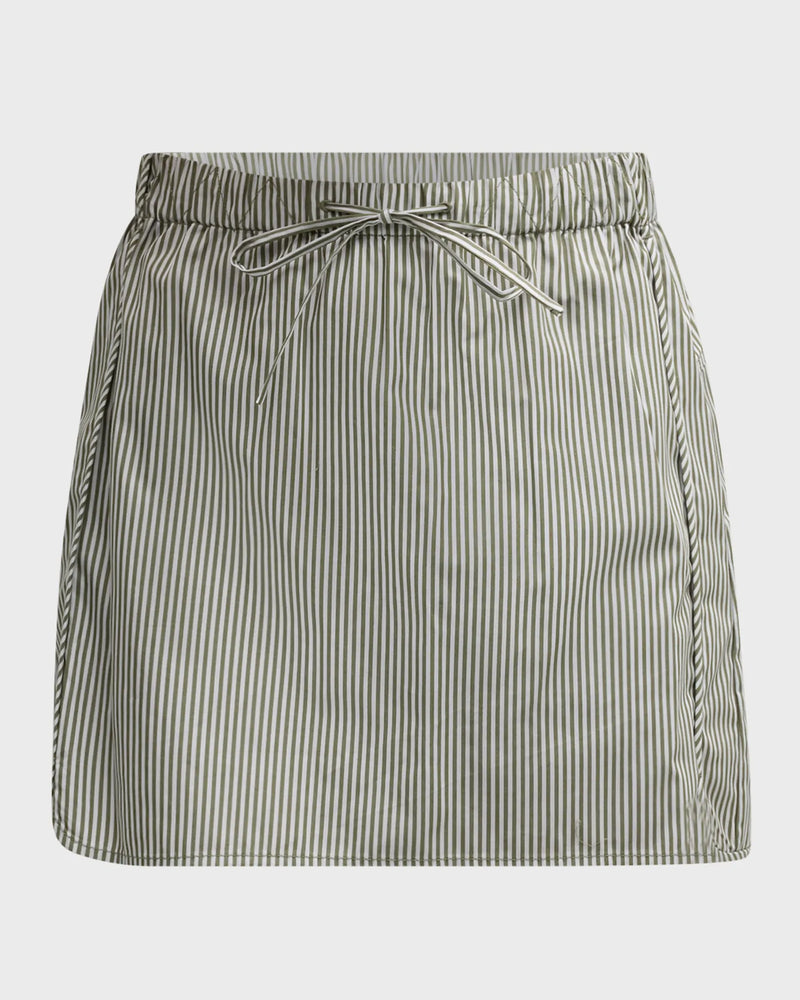 Shiori Elasticated Mini Skirt in Army Green Stripe