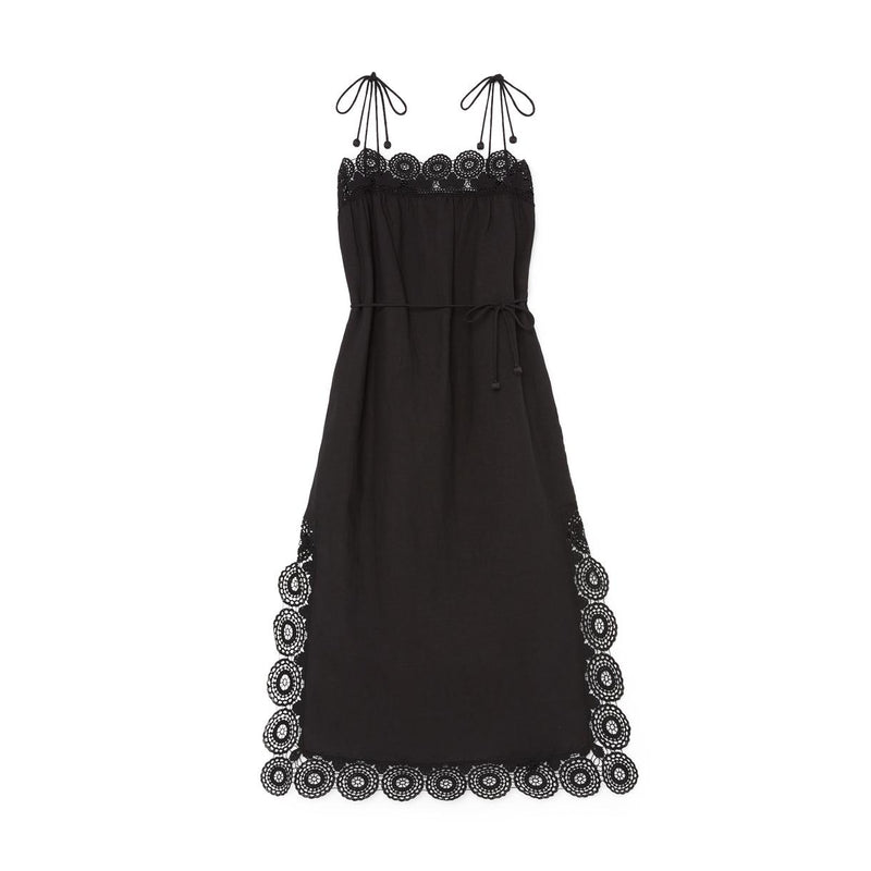 Rosina Embroidery Slip Dress in Black