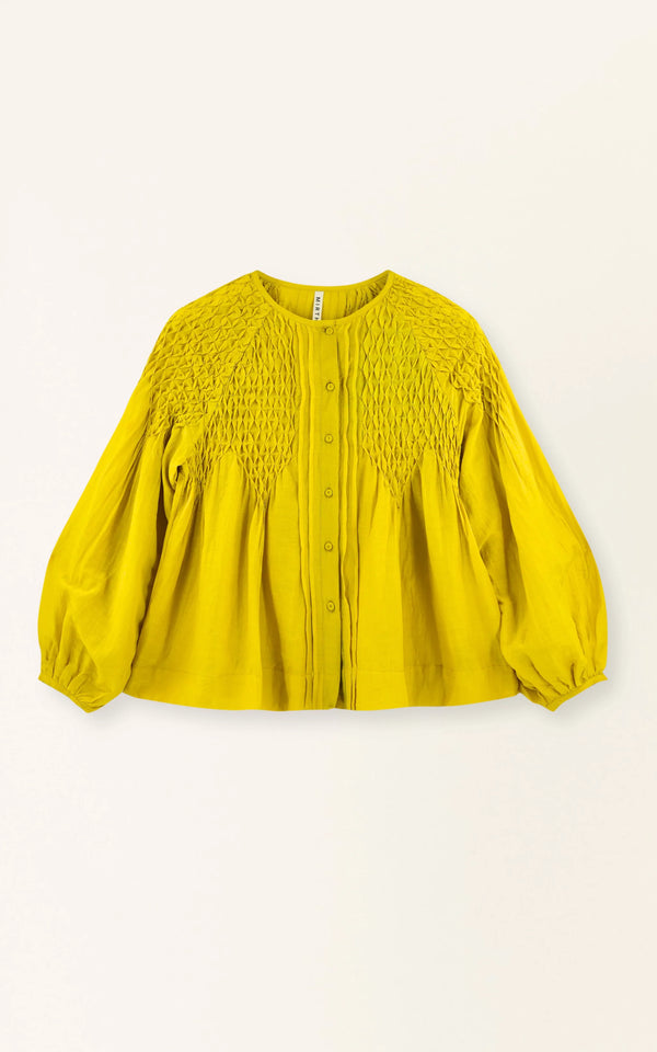 Ynez Hand Smocked Blouse in Citronelle