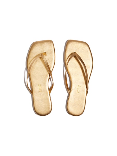 Square Toe Leather Flip Flops in Blink