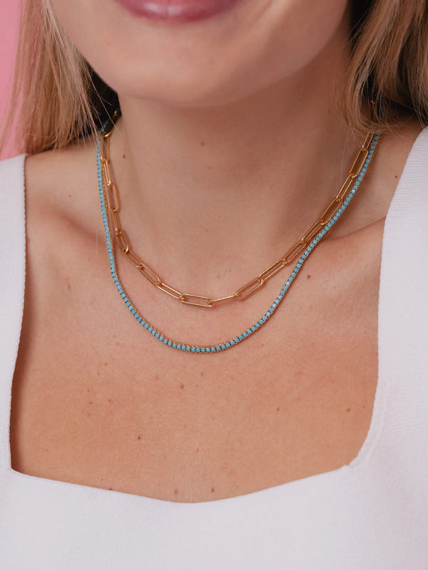 Turquoise CZ Tennis Necklace 16"