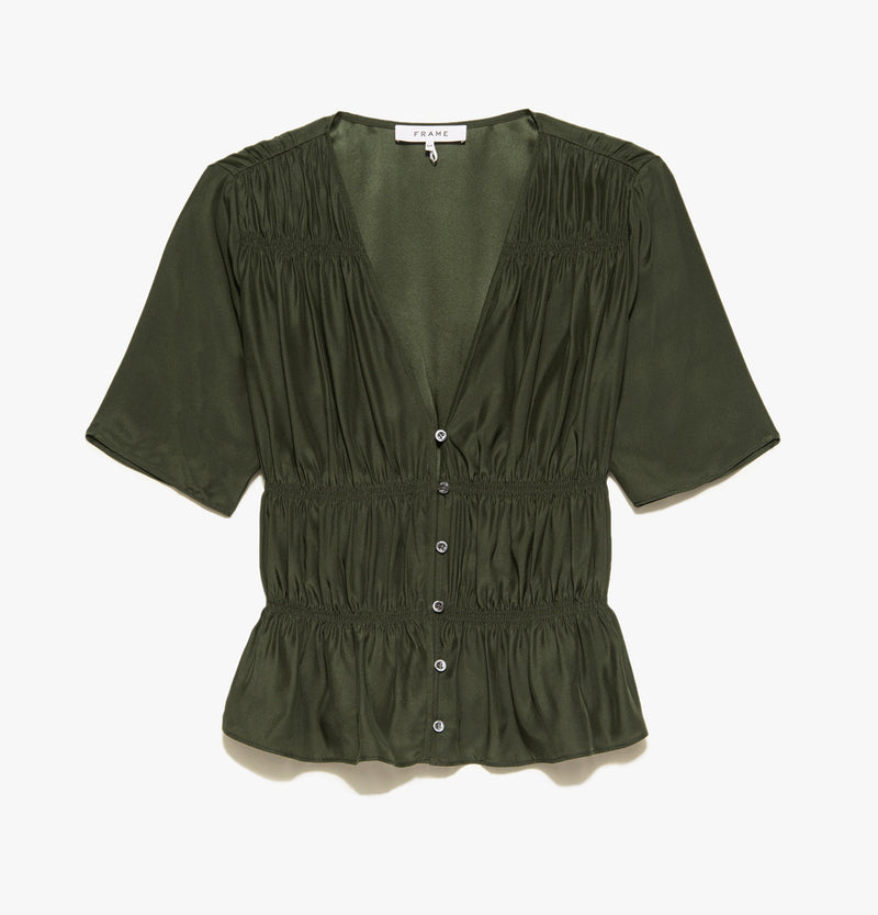 Ruched V-Neck Blouse in Fatigue