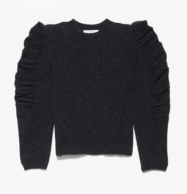 Shirred Sleeve Sweater in Charcoal Heather
